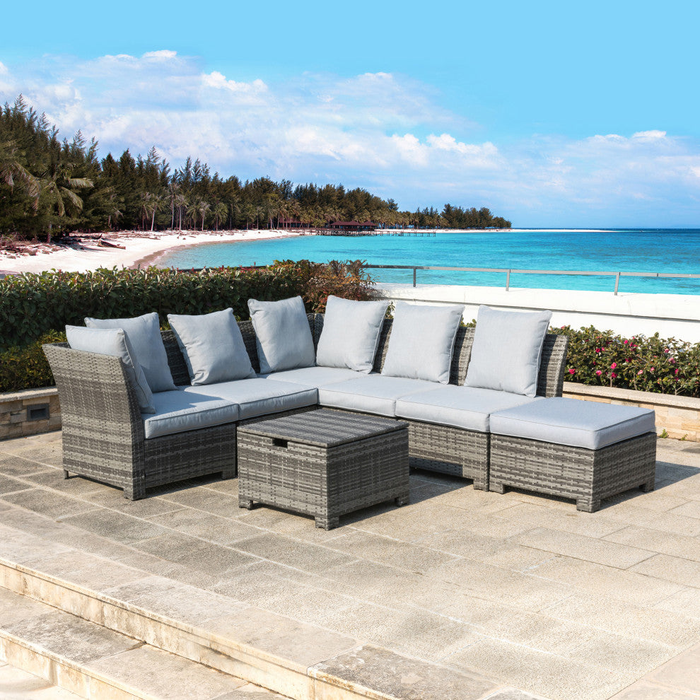 7 Piece Outdoor Patio All-Weather Wicker Sectional