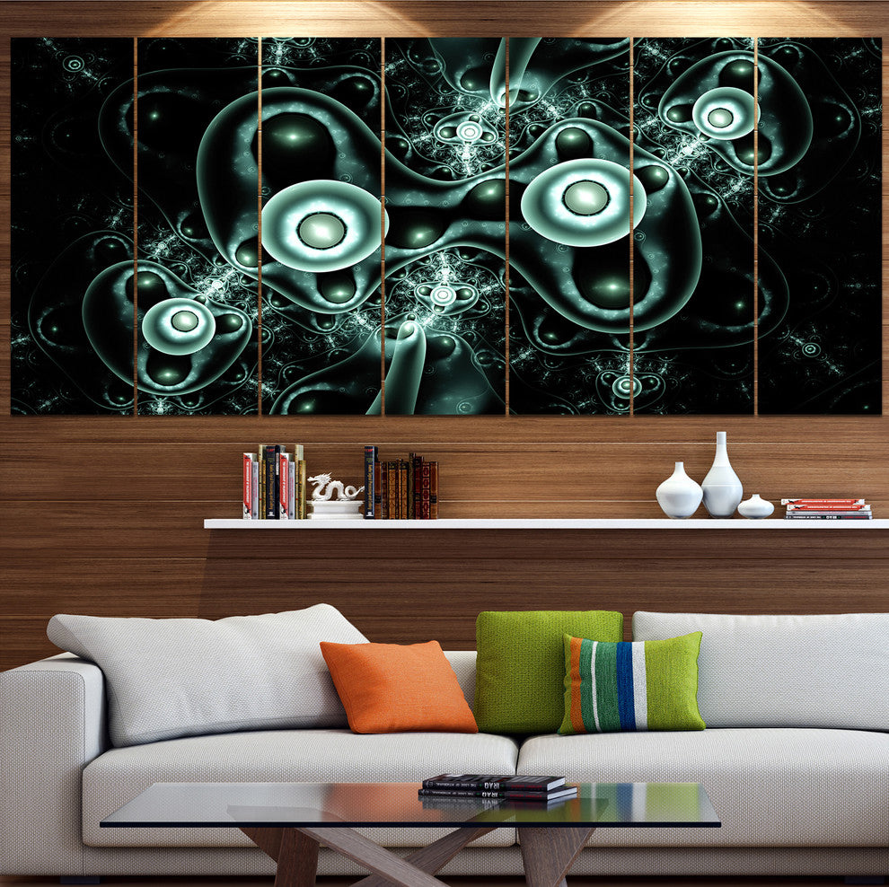 Blue on Black 3D Surreal Design, Abstract Canvas Art Print, 83"x32", 7 Panels