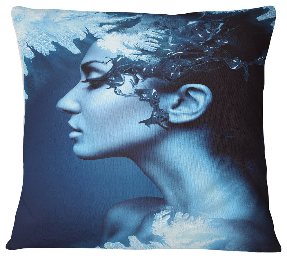 Winter Woman with Splash Portrait Throw Pillow, 18"x18"