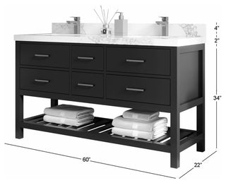 Parker 60" Double Sink Bath Vanity, Black 2" Calacatta Nuvo
