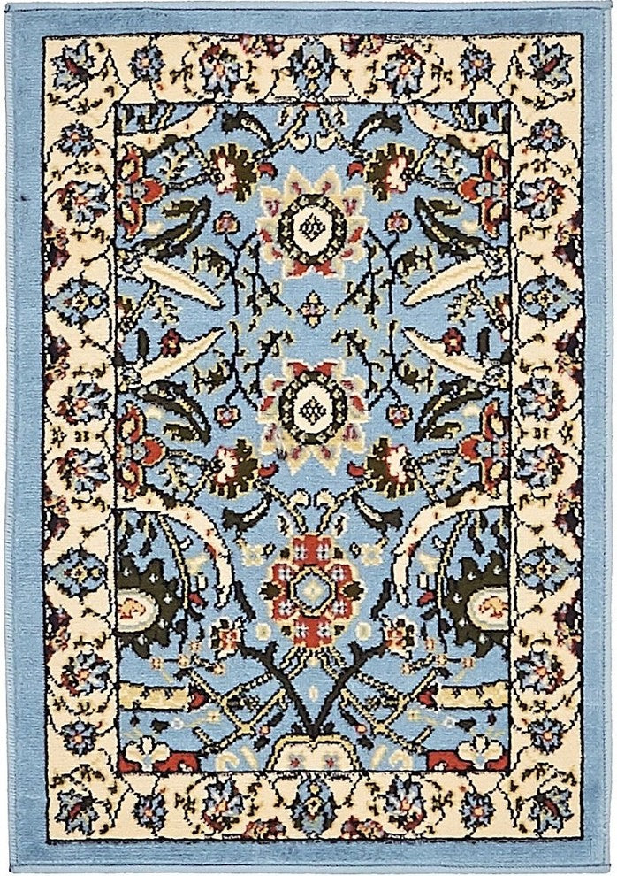 Country and Floral Kashan 2'2"x3' Rectangle Lagoon Area Rug