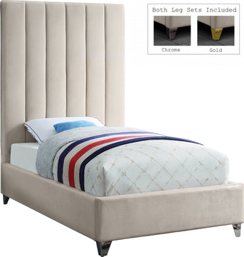Via Velvet Upholstered Bed, Cream, Twin