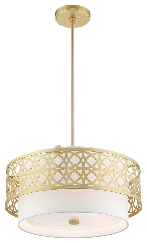 Soft Gold Fretwork, Ornamental, Transitional, Sophisticated Pendant Chandelier