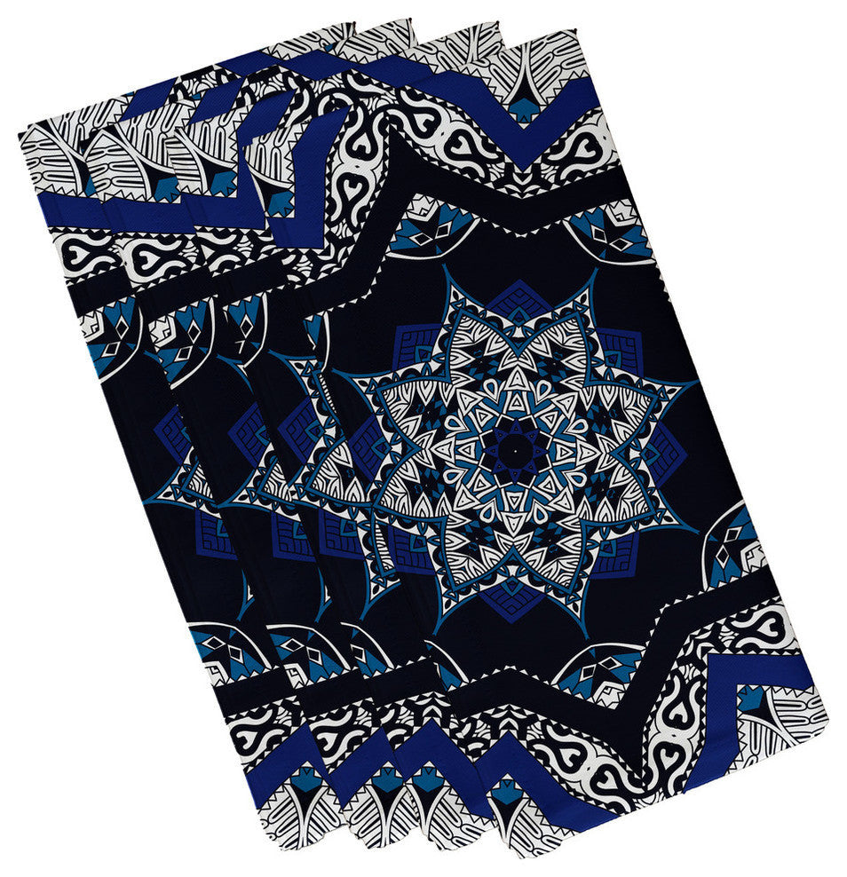 Shawl, Geometric Print Napkin, Navy Blue, Set of 4