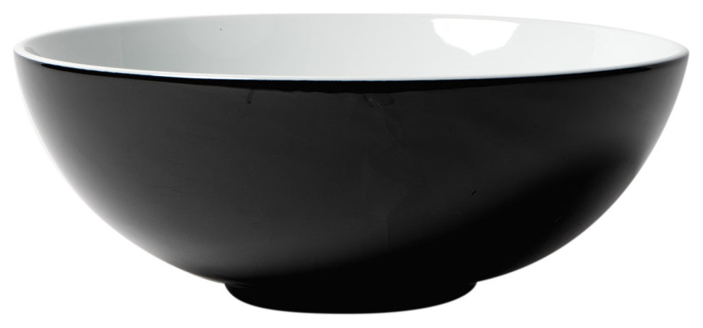Black and White 15" Round Vessel Above Mount Ceramic Sink