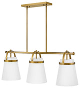 Lark Tori 38" Linear Chandelier, Lacquered Brass + Cased Opal Glass