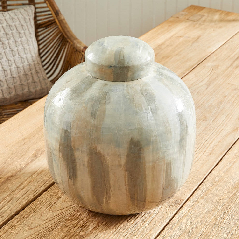 Elegant Enamel Metal Earth Tones Glossy Decorative Jar Cream Pearl White Modern