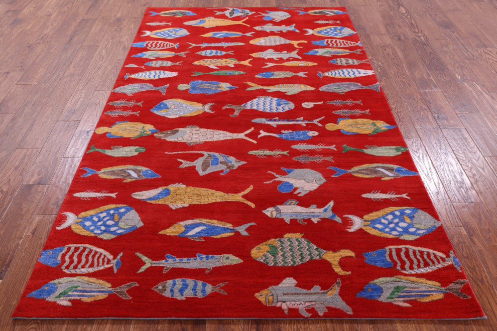 Handmade Gabbeh Fish Design Wool Rug 5' 3" X 8' 2" - Q15515