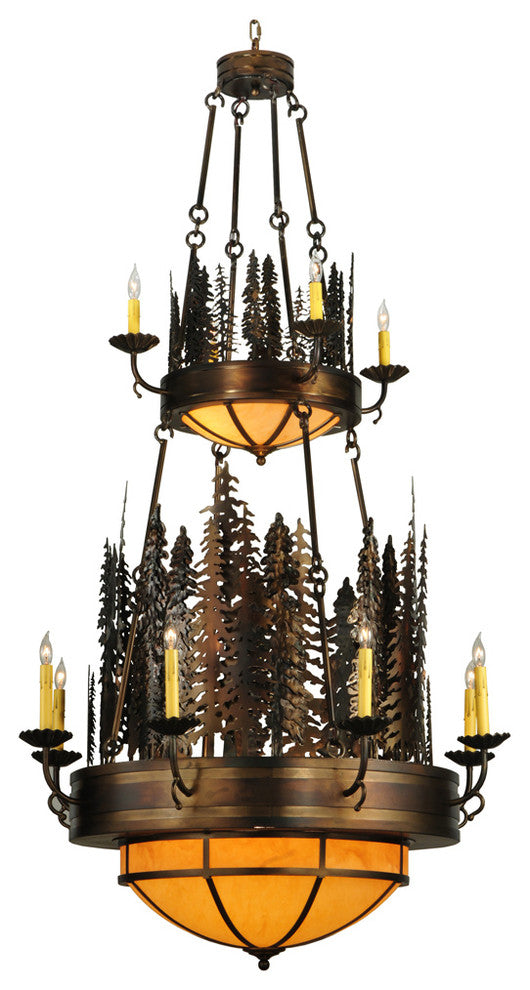 40 Wide Walden Pine 14 Light Two Tier Chandelier