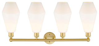 Cindyrella 4-Light 34" Bath Vanity Light, Satin Gold -Cased Matte White Shade
