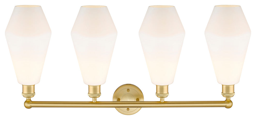 Cindyrella 4-Light 34" Bath Vanity Light, Satin Gold -Cased Matte White Shade