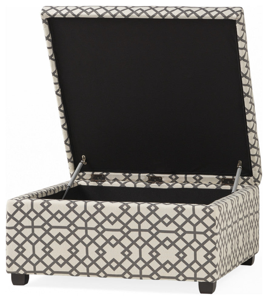 GDF Studio Estee Gray Geometric Patterned Fabric Storage Ottoman