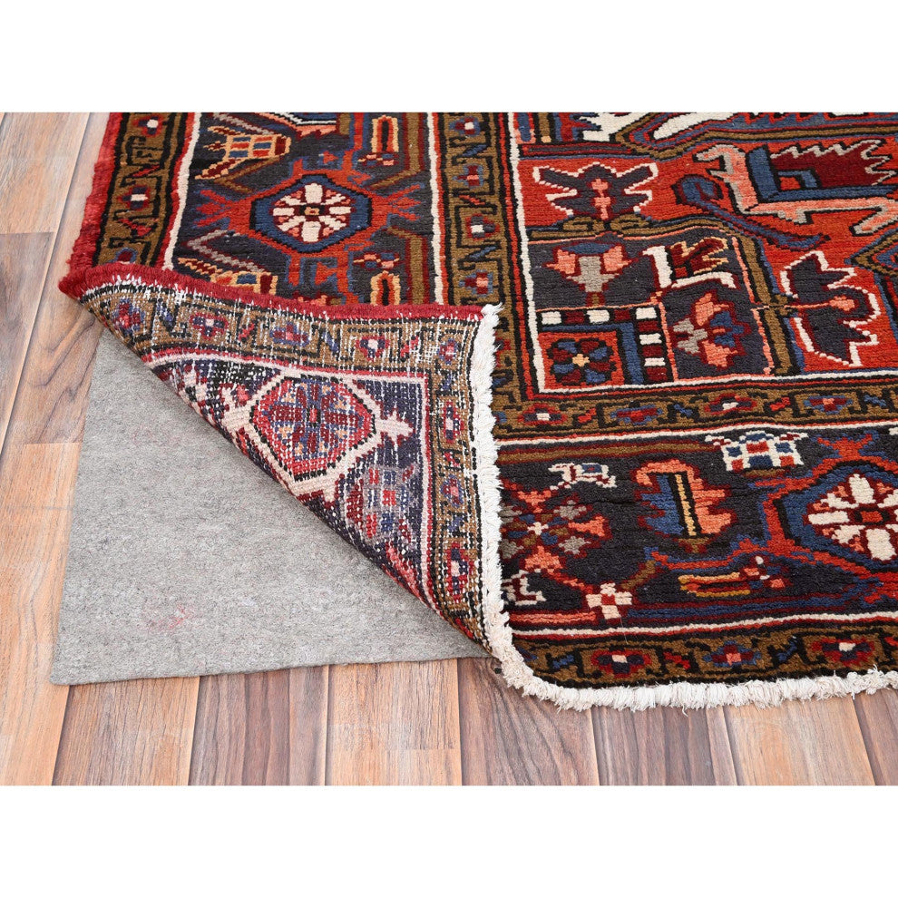 Imperial Red Semi Antique Persian Heriz Worn Wool Hand Knotted Rug 8'1"x11'1"
