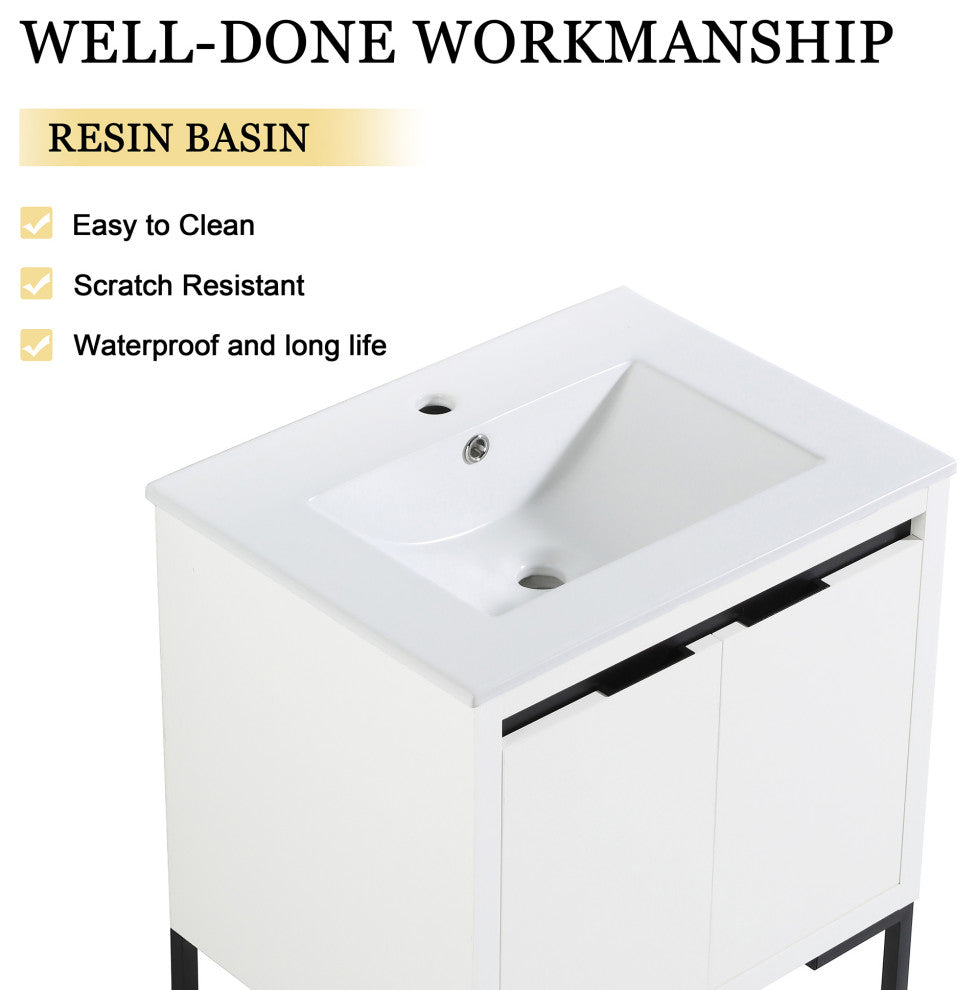 24" Plywood Freestanding Bath Vanity Set, Integrated Resin Basin
