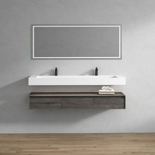 Alysa 72" Floating Bath Vanity, Acrylic Sink/Double Faucet Hole, Smoke Oak