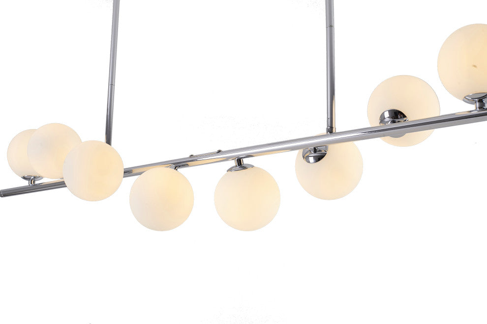 8-Light 42" Black Metal Chandelier With Glass Shades, Chrome