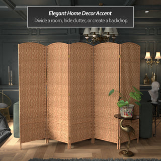 6' Tall Diamond Weave Fiber Room Divider, Natural, 5 Panel