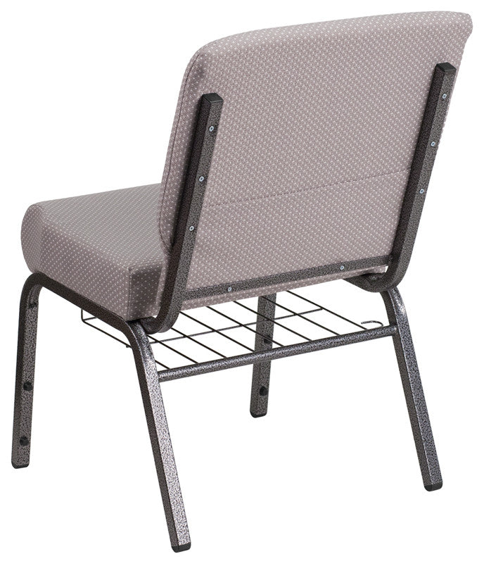 21''W Church Chair in Gray Dot Fabric with Book Rack-Silver Vein Frame
