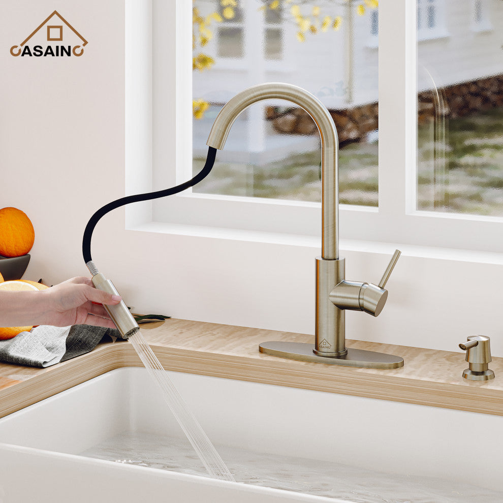 Touchless Pull Down Single Handle Kitchen Faucet With LED Function, Brushed Nickel