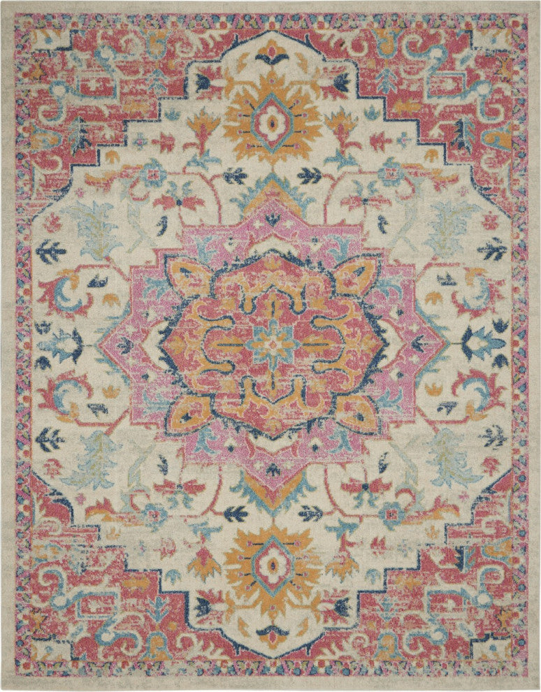 8" x 10" Ivory and Pink Medallion Area Rug