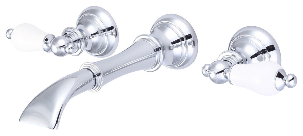 Waterfall Style Wall-Mounted Lavatory Faucet, Chrome, Porcelain Levers