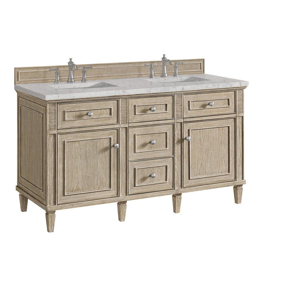 Lorelai 60" Double Vanity, Oak, 3 CM Eternal Jasmine Pearl Top