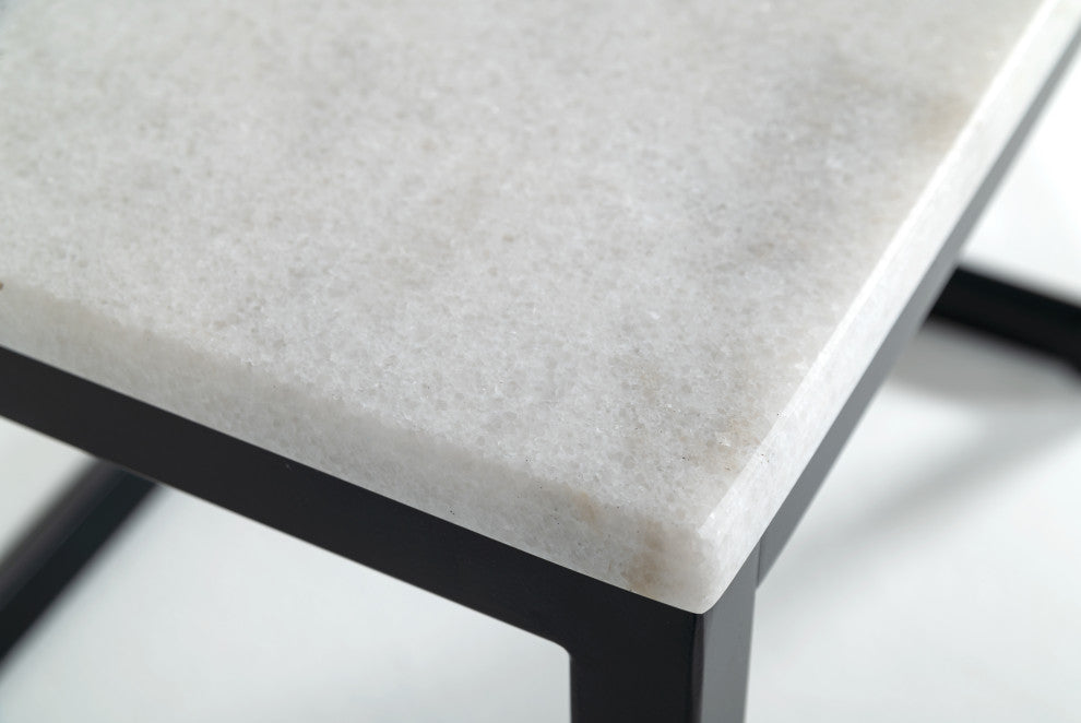 Modrest Baca White Marble, Black Metal End Table