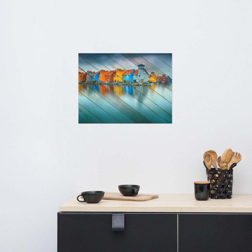 Faux Wood Blue Morning at Waters Edge Groningen Unframed Wall Art Prints, 18" X 24"