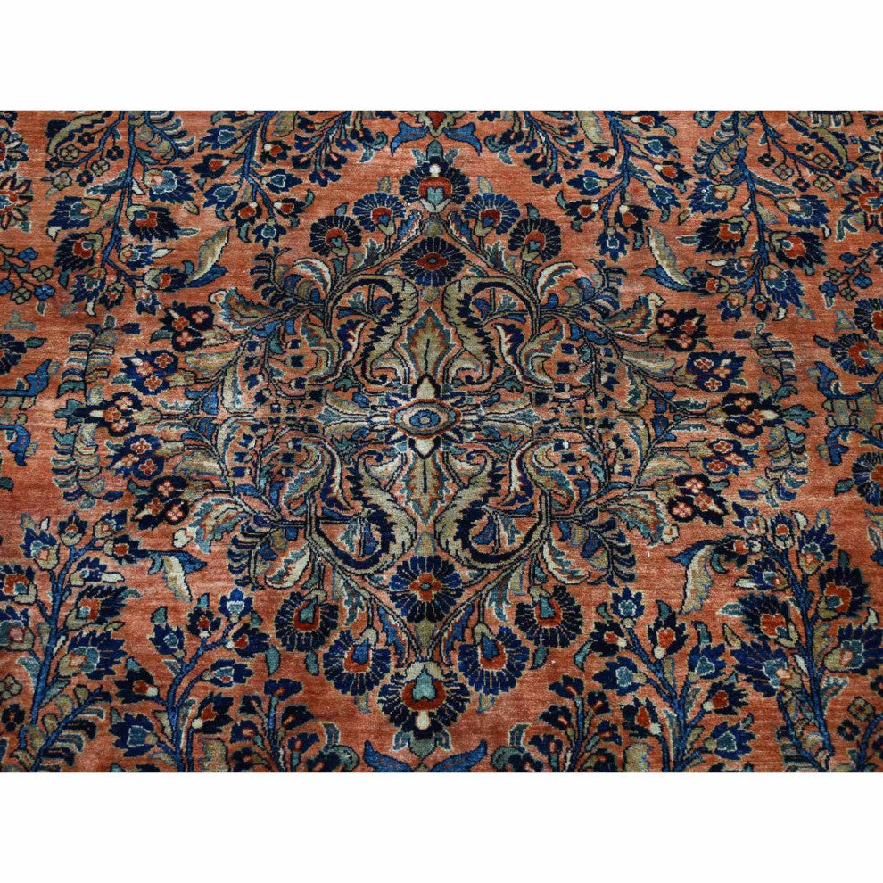 Prismatic Red, Antique Persian Sarouk, Pure Wool Hand Knotted Rug, 10'6"x19'3"