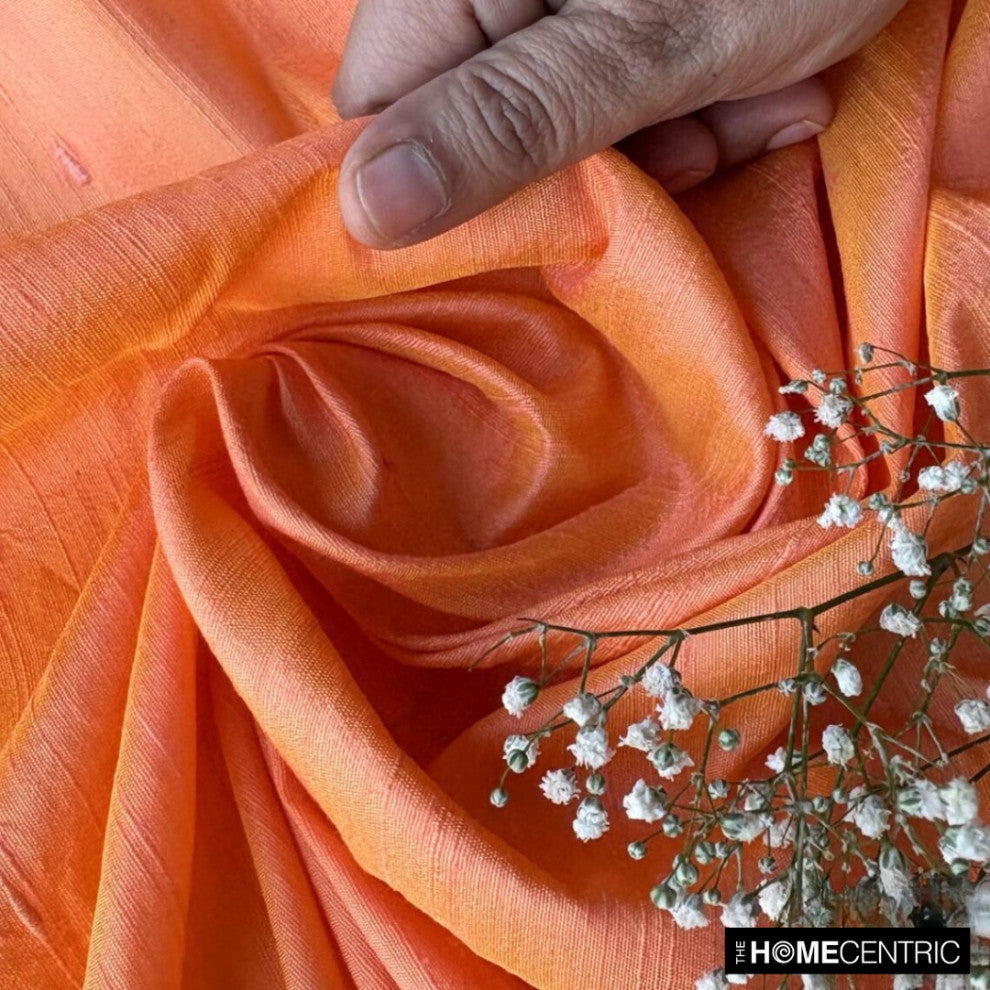 Peach Orange Silk Dupioni Fabric By The Yard, 5 Yards For Curtain, Dress