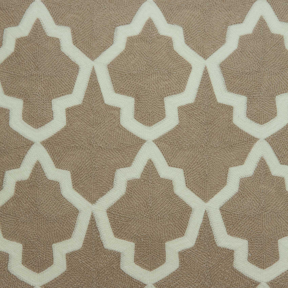 HomeRoots 20" x 0.5" x 20" Transitional Beige and White Pillow Cover