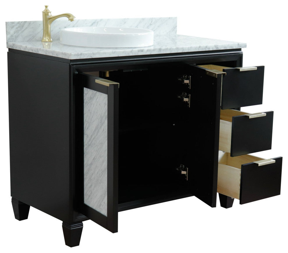 43" Single Vanity, Black Finish With White Carrara