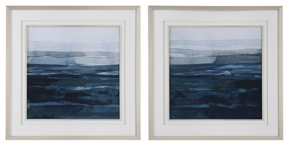 Uttermost Rising Blue Abstract Framed Prints, Set of 2