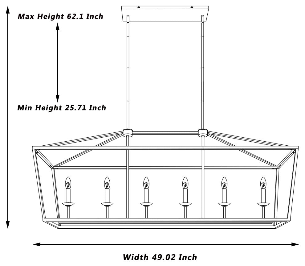 6 Light Kitchen Island Linear Pendant Chandelier, Oil Rubbed Bronze