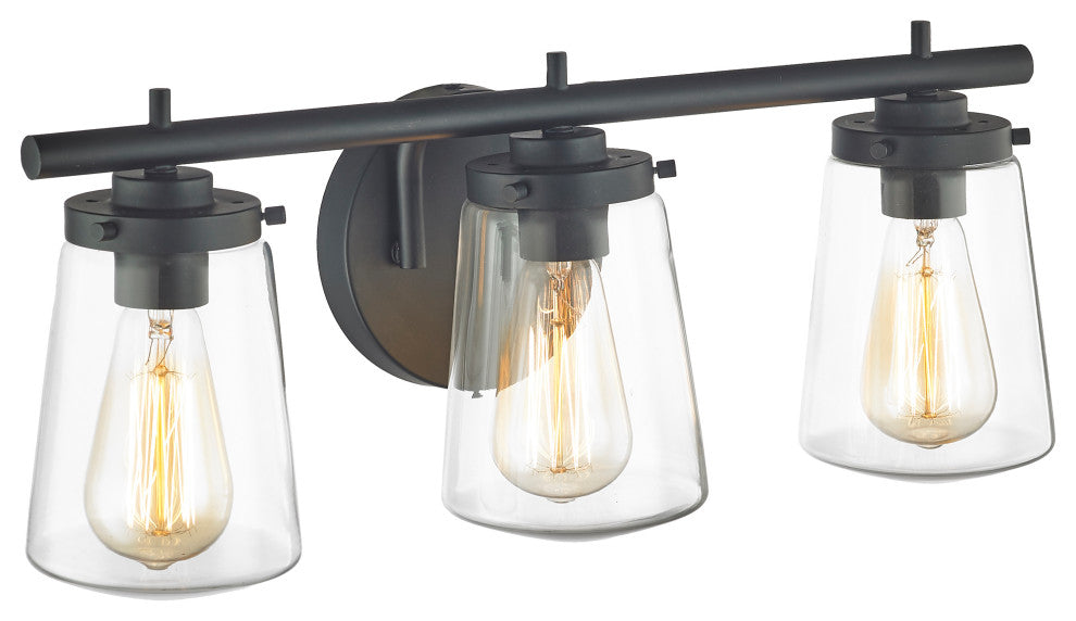 3 Light 20" Black Vanity Bath Light with closed clear glass
