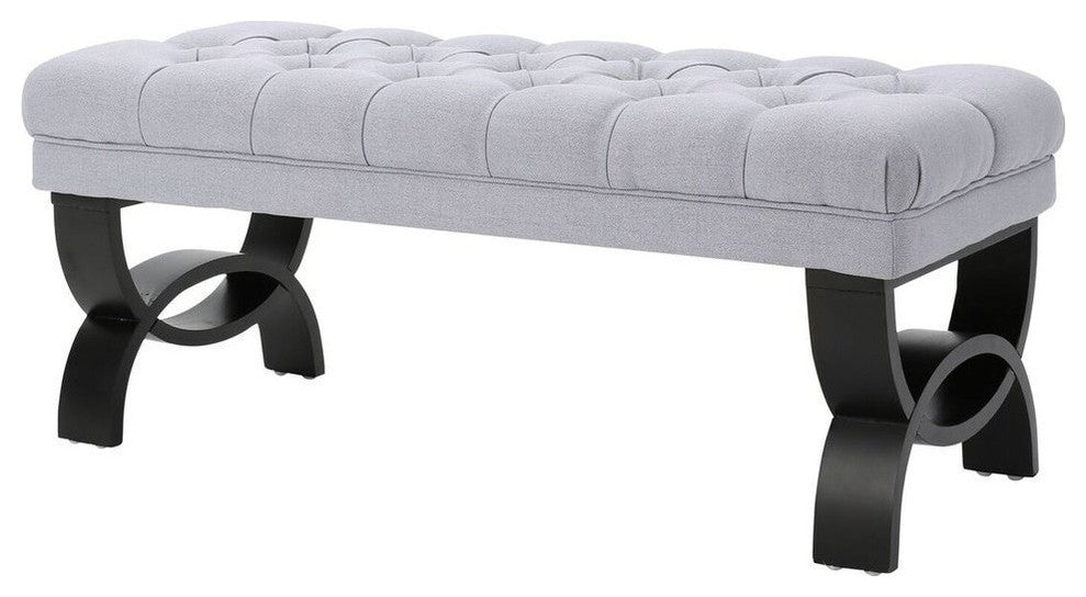 GDF Studio Reddington Tufted Fabric Ottoman Bench, Light Gray
