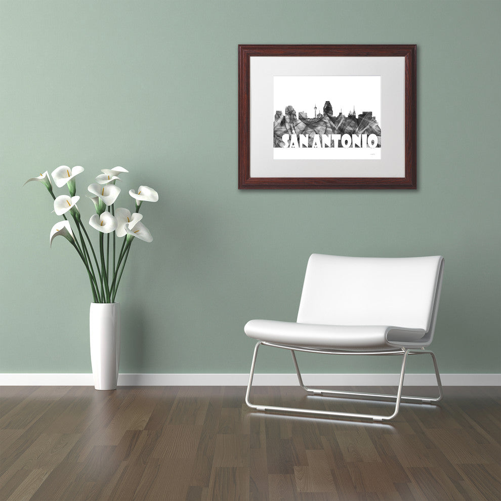 'San Antonio Texas Skyline Bg 2' Framed Art, Wood Frame, White Matte, 20x16
