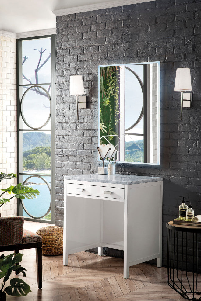 Addison 30" Freestanding Countertop Unit, Glossy White,  Carrara Marble Top