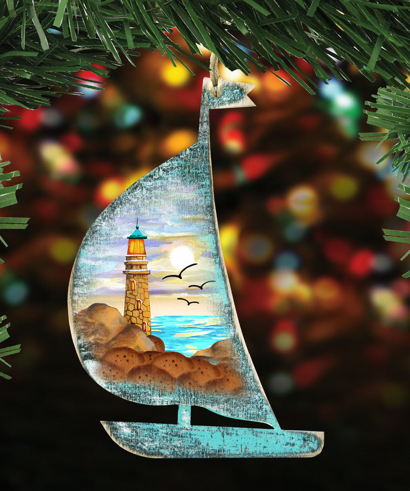 Lighthouse Scenic Boat Scenic Ornament, Set of 3