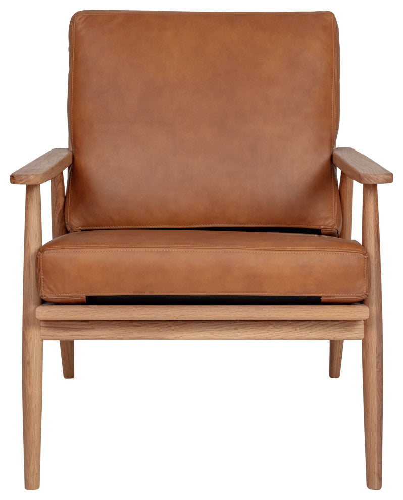 Harper Brown Tan Top Grain Leather Seat Wood Arm Accent Chair