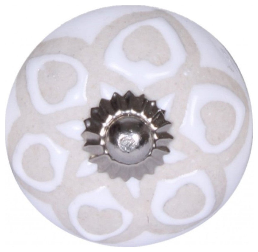 Set of 12 Vintage White and Beige Circles Ceramic Knobs