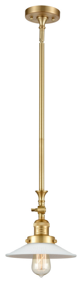 Halophane 1 Light Mini Pendant, Satin Gold, Matte White Halophane