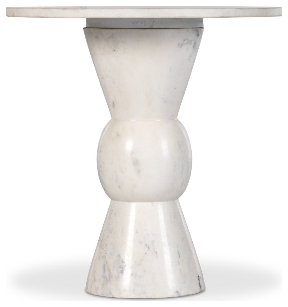 Fox End Table-Polished White Marble