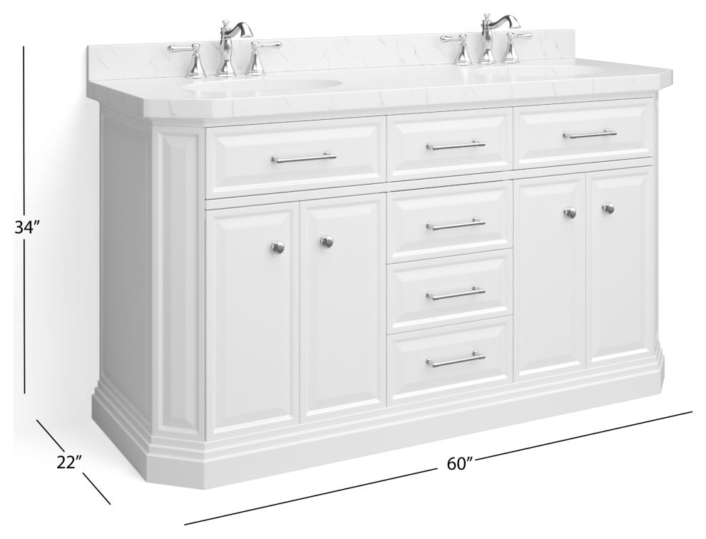 The Jazz Bathroom Vanity, Double Sink, 60", Pure White, Freestanding