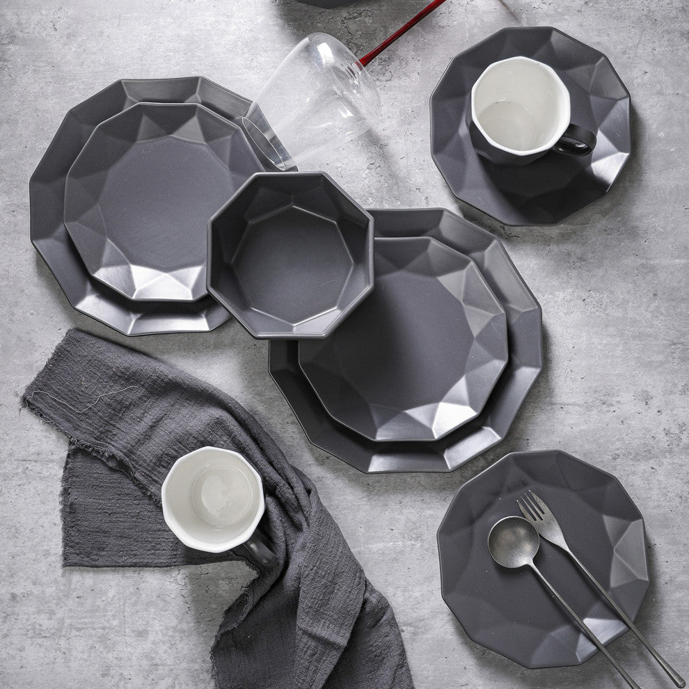 Stone Lain Jamie Porcelain 32 Piece Dinnerware Set, Grey