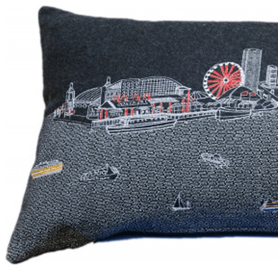 46" Black Chicago Nighttime Skyline Lumbar Decorative Pillow