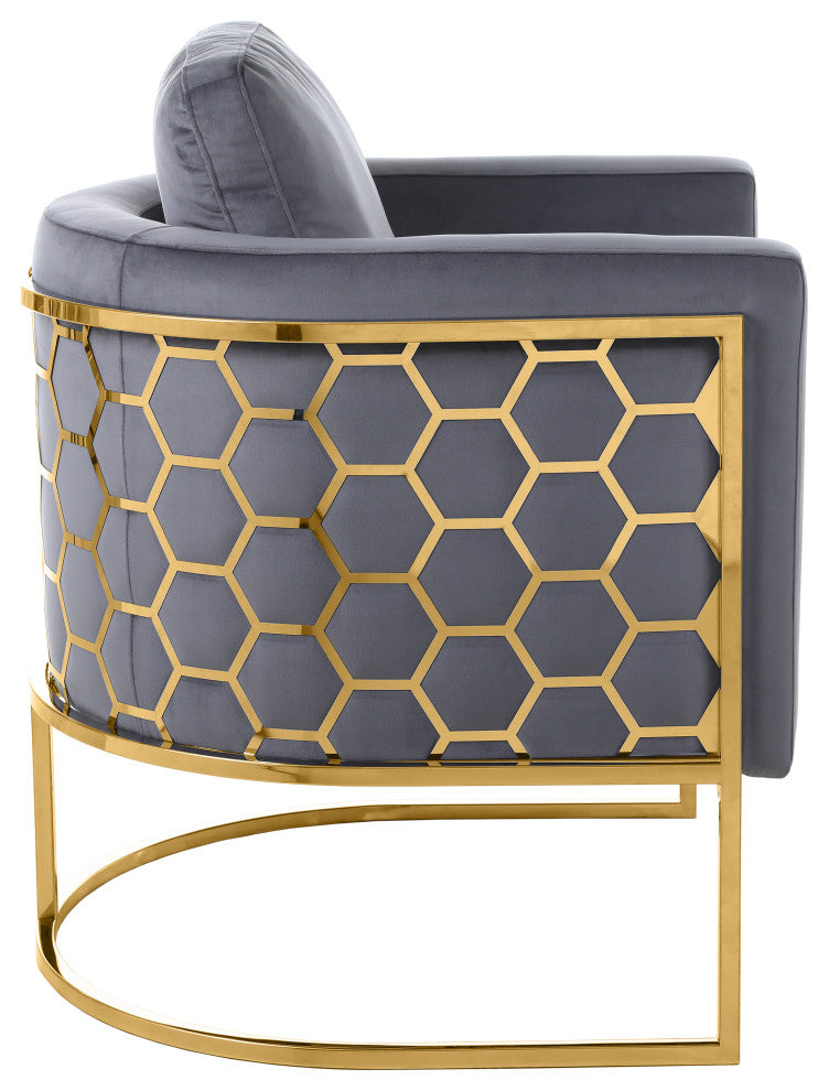 Casa Velvet Upholstered Chair, Grey, Gold Finish