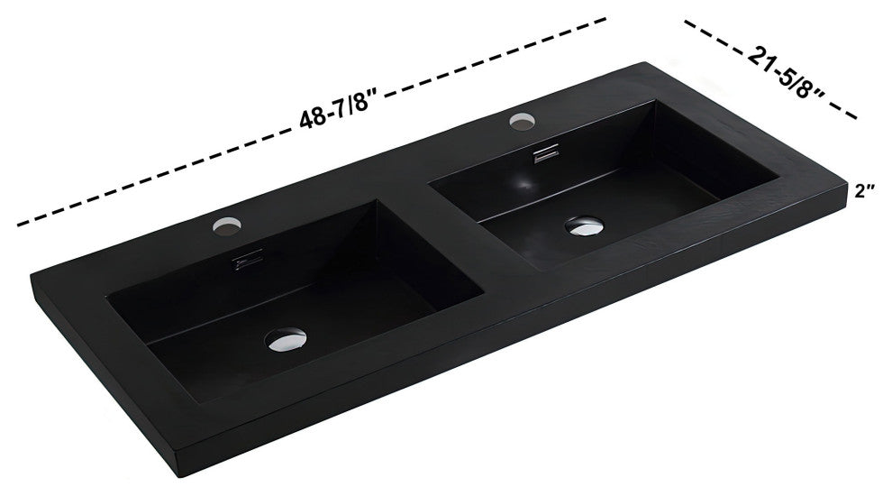 Dowell 22" FTB Resin Bathroom Vanity Basin, Black, 49wx22dx6h