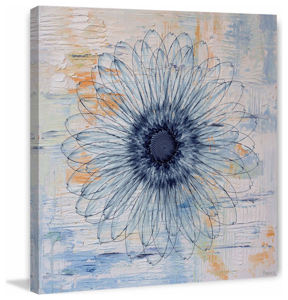 "Blue Burst Bloom" Painting Print on Wrapped Canvas, 18"x18"
