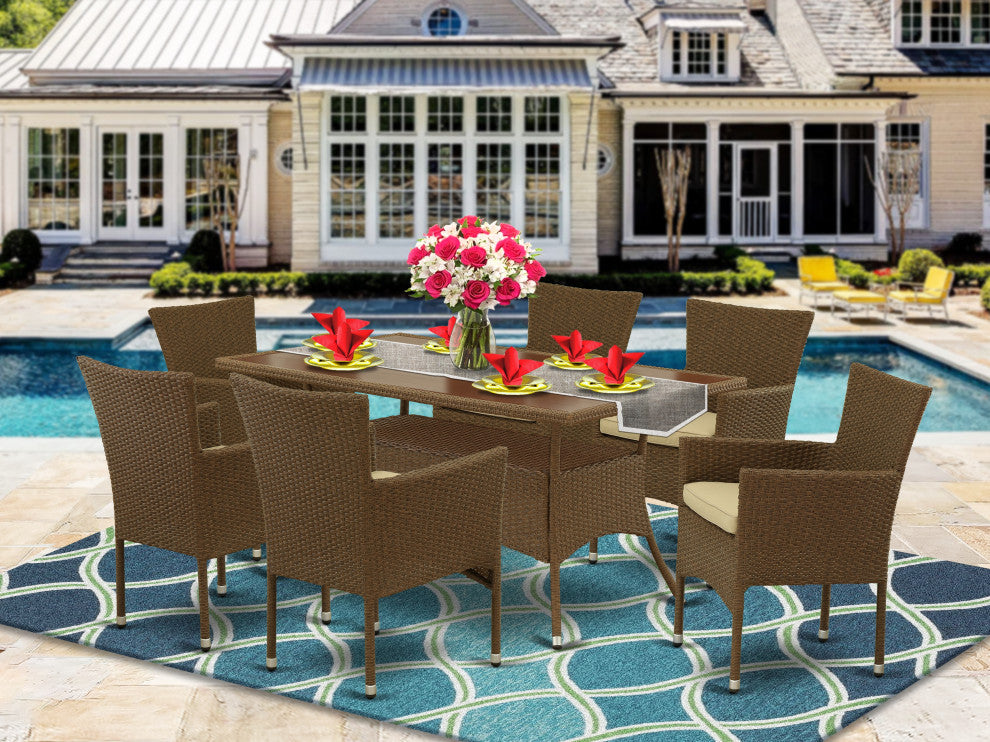 7-Piece Outdoor, Set, Patio Table and 6 Balcony Backyard Armchair With Cushion